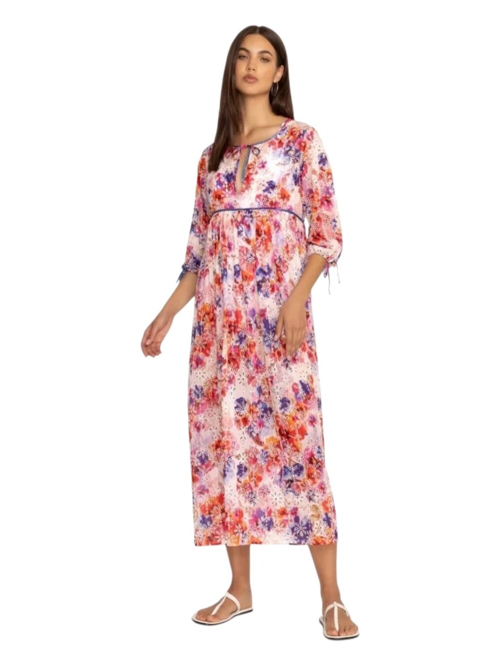 Johnny Was Summer Days Eyelet Midi/Maxi Dress Size *Large* Retail $298 Flowy
